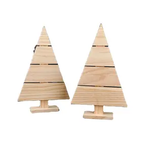圣诞树未完成的树形工艺切口乡村木屋树桌面装饰