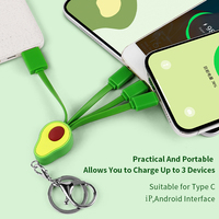 Drôle de conception dessin animé 3in1 câble de charge Pvc universel multi type C forme d'avocat Usb téléphone portable 3 en 1 câble de charge