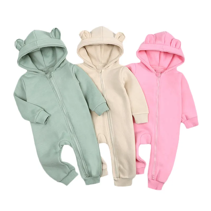 2022 New Autumn Winter Newborn Clothes Boys' Girls' Baby fleece Animal Hooded Jumpsuit Romper with 2-way zipper