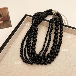 Collier tendance en perles d'imitation de verre noir 4MM/6MM/8MM/10MM, collier ras du cou élégant, collier empilable - Product Image 1