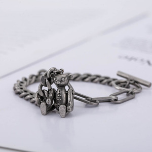 Hip Hop Creative <b>Chain</b> Teddy Bear <b>Titanium</b> Steel Bracelet Cartoon Bear Pendant Rotating Joints Gift Jewelry - Product Image 4