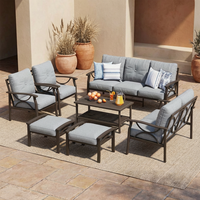 Ensemble de meubles de patio élégant, canapé d'extérieur en métal avec accoudoirs en X, canapé sectionnel robuste résistant à la rouille pour la cour de villa