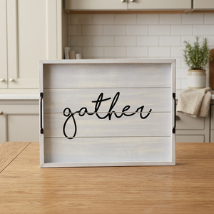 Gather Wooden Serving Tray Rectangle Minimalist Design <b>Decorative</b> <b>Plate</b> White Finish - Product Image 3