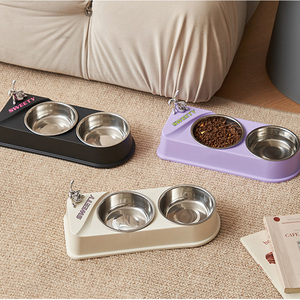 Manufacturer Wholesale Pet <strong>Bowl</strong> 2 in 1 Removable PP + Stainless Steel Double Cat Dog <strong>Bowl</strong> - Product Image 1