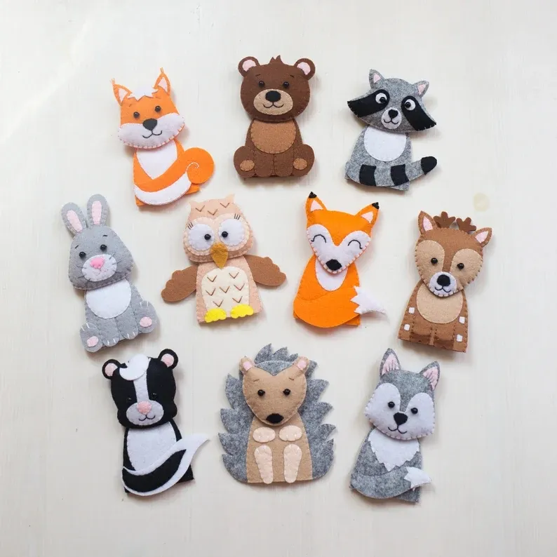 Marionetas de dedo de fieltro para niños, animales del bosque, juguete educativo para dedos