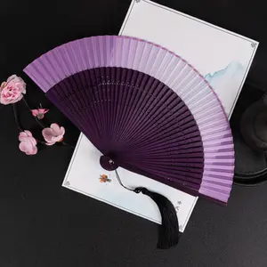 Tre Gỗ Gấp Fan Hâm Mộ Cổ Điển Nhật Bản Phong Cách Lụa Tay Fan Với Tua Nhảy Fan Craft Ủng Hộ Đám Cưới Trang Trí Nội Thất Quà Tặng