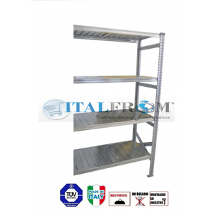 Scaffalatura Continua Z per Magazzino Zincata 200 cm A X 105 cm L X 60 cm P 4 Ripiani con 5 Livelli Capacità 240 Kg Ciascuno - Product Image 1
