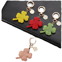 Porte-clés en caoutchouc motif chat avec cristaux brillants, impression en relief trèfle à quatre feuilles, breloque durable pour clés de voiture