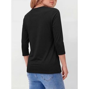 FOXA Haut à manches 3/4 pour femme, col rond, t-shirt basique en tricot doux, anti-rides, décontracté, pour tous les jours, vêtements de printemps et d'été - Product Image 5