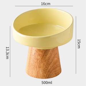 Neuankömmling Erhöhte erhöhte Keramik-Hunden apf mit abnehmbarer Holz basis Edelstahl-Haustier fütterung Futter-und Wasserschale für Katzen - Product Image 4