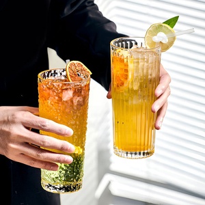 Grand verre à cocktail Mojito à rayures, gobelet à soda, verre à jus transparent à grande capacité, verres Highball côtelés pour bar - Product Image 5