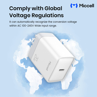 Chargeur rapide PD 20W Miccell en gros avec câble USB-C tressé vers Lightning, adaptateur de charge USB C, chargeur mural Type-C pour iPhone