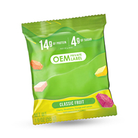 OEM Private Label 12 zakjes klassieke kauwgommetjes met fruit, weinig suiker en eiwit, met wei-eiogelatine en maïs