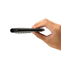 Dompet Lipat Mewah Model Terbaru Warna Hitam Kulit Sapi Asli RFID Tipis Lapisan Poliester Unisex
