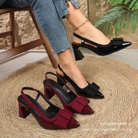 Escarpins à bout pointu et nœud pour femme, talon carré épais, bride cheville, chaussures de cérémonie, vente en gros, petites quantités minimales de commande, commandes personnalisées