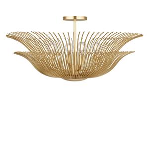 Luminaire de plafond semi-suspendu moderne de luxe en laiton et verre côtelé |   Éclairage opulent pour hall d'hôtel et zones haut de gamme - Product Image 2