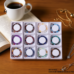 Bracciale con ciondolo in pietra naturale in acciaio inossidabile con elefante da 8 mm, gioielli regalo unisex alla moda - Product Image 2