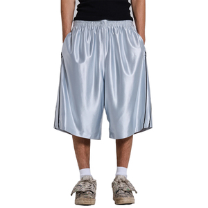 Shorts de basket amples vintage Vapor, streetwear, en maille polyester brillante argentée, shorts de sport personnalisables avec logo, shorts hip-hop pour hommes - Product Image 1