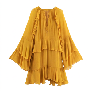 Ropa de Mujer, Nuevo Vestido Corto con Cuello de Lazo Francés y Mangas de Trompeta con Volantes para Otoño - Product Image 6