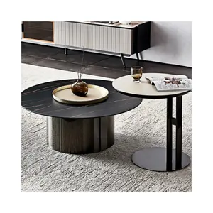 コーヒーテーブルセットステンレス鋼焼結石リビングルーム家具室内装飾用モダンブラックホワイト