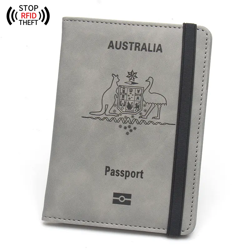 Couverture de passeport australien Protection RFID Porte-passeport Couverture de passeport en cuir PU pour voyage Porte-billets d'avion