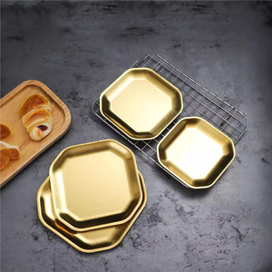 Plats de service alimentaire, plateaux à sauce, assiettes à condiments carrées en acier inoxydable, vaisselle écologique de style américain pour la maison et l'hôtel, en métal - Product Image 2
