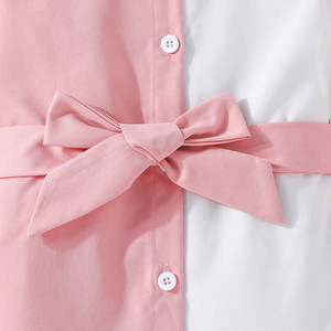 Gaun Katun Warna Solid Lengan Pendek Tipis Motif Patchwork dengan Pita untuk Anak Perempuan Usia 6 hingga 14 Tahun - Product Image 5