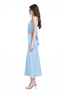 เสื้อกล้ามคอวีหลังโบว์แขนกุดสีทึบ & กระโปรงเข้าชุดกับข้อเท้าชุดถักหนึ่งชุด2026ฤดูใบไม้ผลิ/ฤดูร้อน - Product Image 5