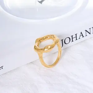 Wholesale Custom Women Inoxidable Jewelry PVD 18k Gold Plated Stainless Steel Waterproof Irregular Circle Finger Ring for Women