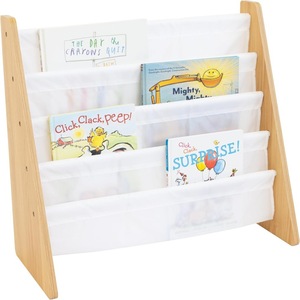 ชั้นวางหนังสือสำหรับเด็ก 5 ชั้น ชั้นวางหนังสือแบบตั้งพื้นไม้เนื้อแข็งพร้อมกระเป๋าผ้าสำหรับเด็ก หนังสือภาพ ออแกไนเซอร์จัดเก็บ - Product Image 1