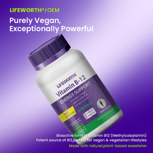 טבליות ויטמין <span class=keywords><strong>B12</strong></span> טבעוניות לשחרור מתמשך של לייפוורת', תוסף תזונה לבריאות המוח ותמיכה חיסונית למבוגרים, ייצור לפי הזמנה - Product Image 2