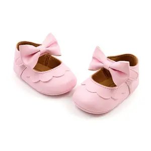 Bán sỉ giày babys sinh nhật-Ma&Baby 0-18M Toddler Newborn Infant Baby Girls Shoes Pu Leather Bow First Walkers Princess Anti-Slip Shoes Birthday