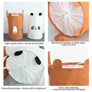 Customizable LOGO Cute Animal Drawstring Laundry Hamper Canvas Fabric Foldable Clothes <b>Storage</b> Basket - Product Image 2