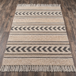 Tapis moderne texturé en boucle, tissé à la main en laine et coton, épais et moelleux, neutre et chaleureux, pour la décoration intérieure et les hôtels - Product Image 1