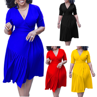 MD391 Robe d'été col en V Robe portefeuille plissée mi-longue élégante robe africaine pour femmes vêtements