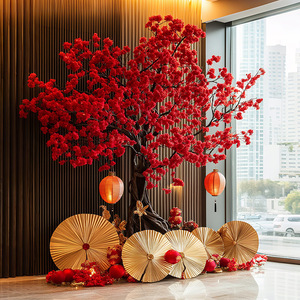Albero di Prugna Rossa Artificiale Grande su Misura per Interni, Piante Verdi Simulate per Decorazione Paesaggistica di Hotel e Ville - Product Image 3