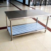 Banc de travail en acier inoxydable Zhong Nuo ZN-GZT-003 201/304 avec roulettes verrouillables, table de rangement à double niveau pour cantine et cuisine