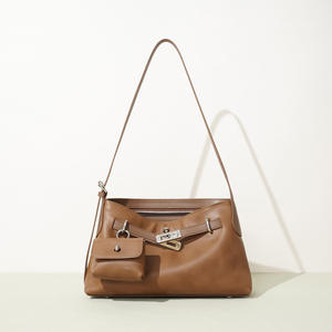 Bolso de Hombro de Moda para Mujer, de Cuero Auténtico, Estilo Vintage, con una Sola Correa, Cierre de Cremallera y Múltiples Bolsillos - Product Image 1