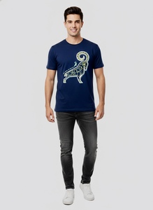 T-shirt à manches courtes et col rond en tissu TC n°34S/J150-160gsm, bleu marine, avec un motif imprimé sur le devant - Product Image 2