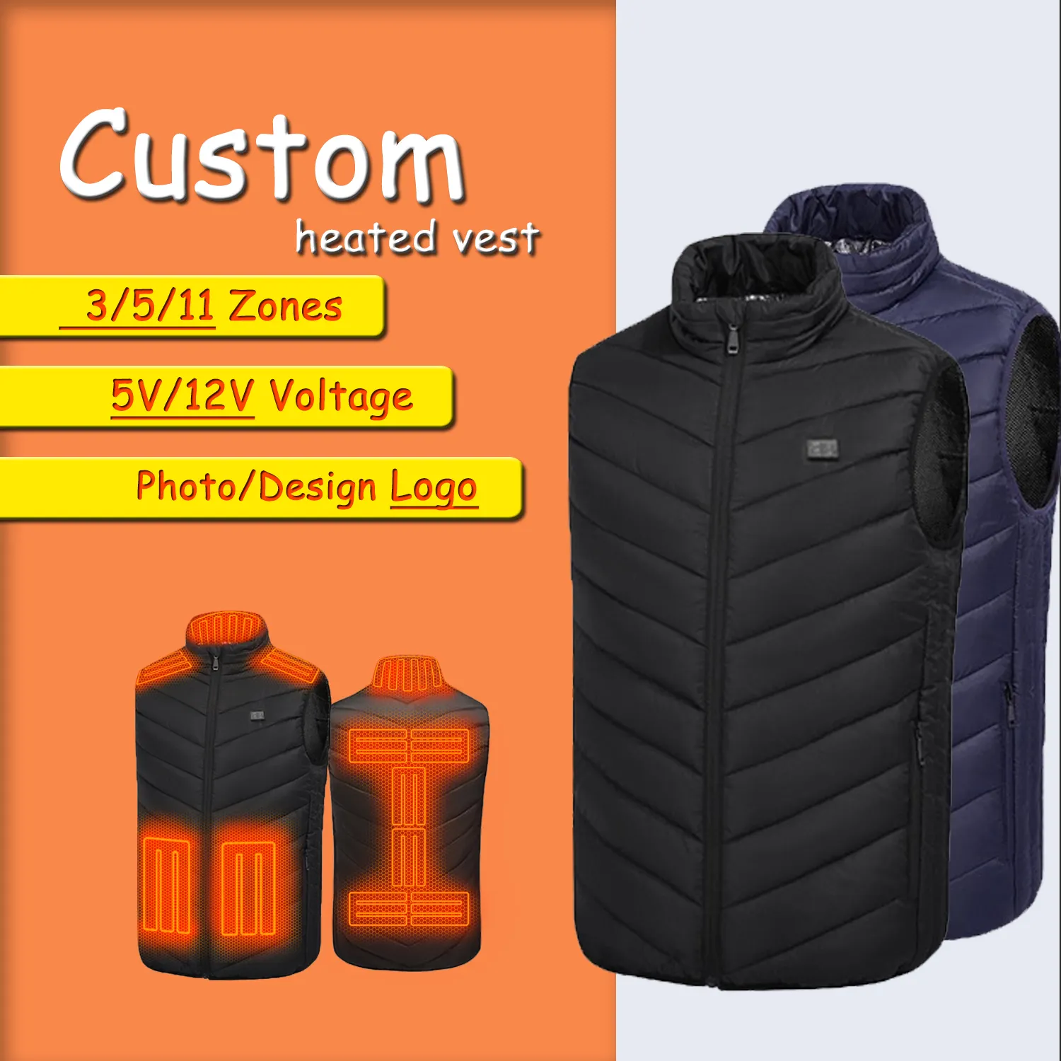 Vente en gros gilet thermique d'hiver pour hommes et femmes haut de gamme costume chauffant USB intelligent veste à manches matelassées gilet chauffant rembourré Gilet chauffant