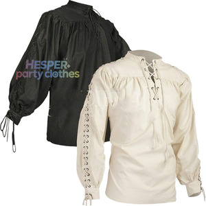 HP Men Medieval Shirt Costume Vintage Gothic Groom <b>Top</b> Ruffle Sleeve Viking <b>Pirate</b> Tunic - Product Image 1