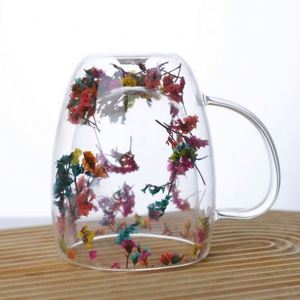 Glass Vacuum <b>Insulated</b> Round Coffee <b>Mug</b> with Clear Dried Flowers Decor Eco-Friendly American Style Screw-On Lid Straw Party Use - Product Image 4