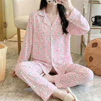 Pyjama femme Lijia en viscose respirante, ensemble à manches longues fin pour le printemps et l'automne, taille plus, vêtements de maison pour l'été