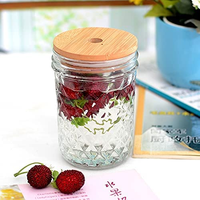 Offre Spéciale 16oz clair Large Bouche Boba Thé Potable Verre Mason Bocaux Avec bambou Couvercle De Paille