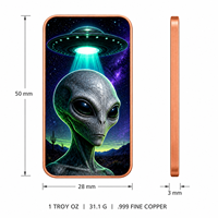 Barre de cuivre fin .999 de 1 oz, motif OVNI extraterrestre, imprimé UV couleur, lingot de collection, cadeau fantaisie, décoration de bureau