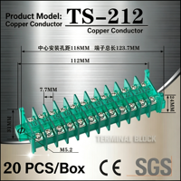 Borne de connexion TS212, type à vis M5.2, 20 pièces par boîte, pour armoire de commande électrique