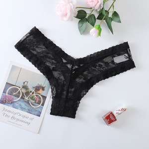 Vendita calda di pizzo da donna perizoma intimo T-Back a vita bassa Lingerie Sexy mutandine di pizzo trasparenti rifiniture taglie forti - Product Image 6