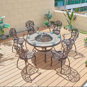 नई डिजाइन आँगन armrest कुर्सी दौर टेबल कास्ट एल्यूमीनियम आउटडोर उद्यान BBQ खाने की मेज और कुर्सी सेट - Product Image 6