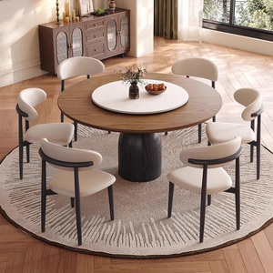 Set da Pranzo Moderno Minimalista in Stile Scandinavo con Tavolo Rotondo in Legno Massello per Appartamenti e Hotel - Product Image 4