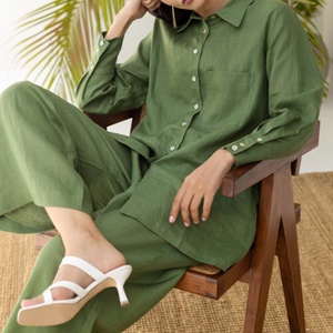 Conjunto de Dos Piezas para Mujer, Camisa Holgada con Botones y Pantalones Anchos de Lino, Ropa Casual a la Moda - Product Image 3